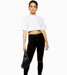 Черные зауженные джинсы со рваной отделкой Topshop Petite Jami-Черный цвет