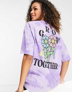 Фиолетовая oversized футболка с принтом тай-дай, надписью "Grown Together" и принтом цветов ASOS DESIGN-Фиолетовый цвет