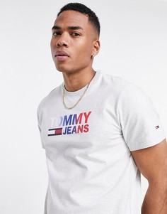 Серебристо-серая меланжевая футболка с разноцветным логотипом Tommy Jeans-Серый