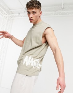 Светло-бежевая oversized-футболка с принтом в стиле граффити ASOS DESIGN-Нейтральный