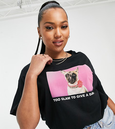 Черная футболка в стиле oversized с принтом "Too glam dog" ASOS DESIGN Curve-Черный