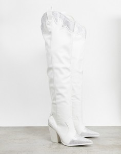 Белые ботфорты в стиле вестерн с декоративной отделкой Public Desire Brandy-Белый