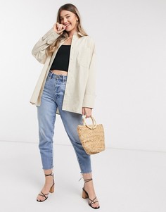 Свободная хлопковая рубашка песочного цвета в стиле oversized и в винтажном стиле ASOS DESIGN-Бесцветный