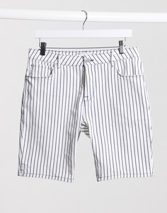 Белые зауженные джинсовые шорты в темно-синюю полоску ASOS DESIGN-Белый