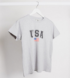 Футболка с принтом "USA" ASOS DESIGN Petite-Серый