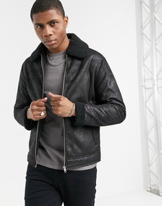 Черная куртка-авиатор из искусственной овчины Jack & Jones Originals-Черный цвет