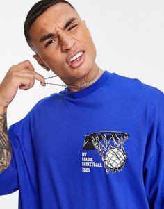 Синяя oversized-футболка с баскетбольным принтом на груди ASOS DESIGN-Голубой