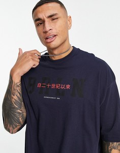Темно-синяя oversized-футболка с многослойным принтом "Berlin" ASOS DESIGN-Темно-синий