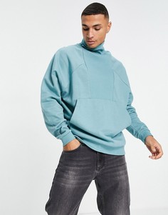 Пастельный голубой oversized-свитшот с высоким воротом и вставкой в рубчик ASOS DESIGN-Зеленый цвет