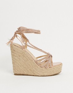 Розово-золотистые танкетки с завязками Truffle Collection-Медный