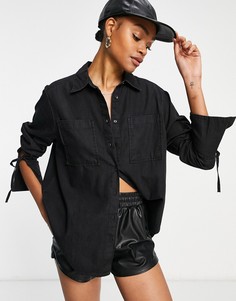 Черная выбеленная рубашка в стиле oversized из мягкого денима ASOS DESIGN-Черный цвет