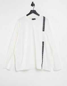 Белый oversized-лонгслив с карманом и тесьмой ASOS DESIGN