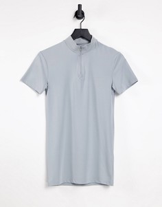 Серая облегающая футболка с короткой молнией ASOS DESIGN-Серый