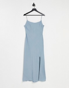 Голубое льняное платье макси на бретелях ASOS DESIGN-Голубой