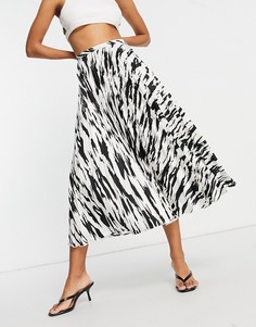 Плиссированная атласная юбка миди с монохромным принтом «зебра» ASOS DESIGN-Многоцветный