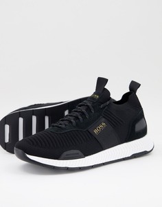 Легкие кроссовки черного цвета с золотым логотипом BOSS Titanium Runn-Черный цвет