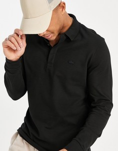 Черная узкая футболка-поло из пике с длинными рукавами Lacoste-Черный цвет