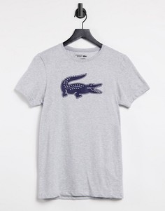 Серая футболка с большим логотипом в виде крокодила на груди Lacoste-Серый