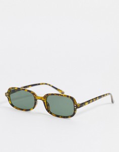 Прямоугольные солнцезащитные очки в черепаховой оправе цвета хаки с затемненными стеклами ASOS DESIGN-Зеленый цвет