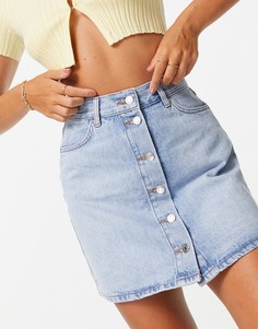 Синяя джинсовая юбка на пуговицах ASOS DESIGN-Голубой