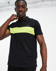 Черное поло со вставкой на груди Armani Exchange-Черный цвет