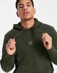 Зеленый свитшот с вышивкой и капюшоном Fred Perry-Зеленый цвет