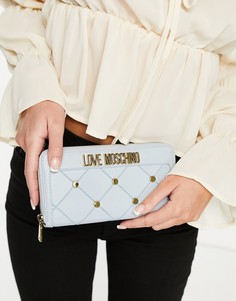 Голубой удлиненный кошелек с декоративными заклепками Love Moschino