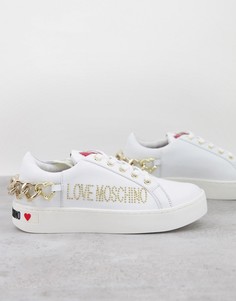 Белые кроссовки на платформе Love Moschino-Белый