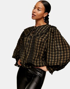 Зеленый топ в клетку с воротником Topshop-Зеленый цвет