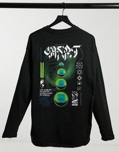 Черный oversized-свитшот с принтом на спине и необработанным краем ASOS DESIGN