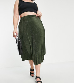 Темно-зеленая юбка миди с плиссировкой ASOS DESIGN Curve-Зеленый цвет