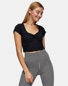 Черный кроп-топ со сборками Topshop-Коричневый цвет