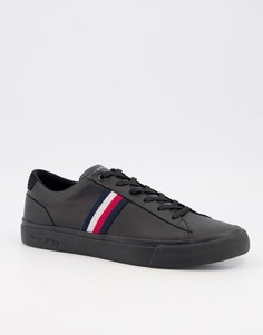 Черные кожаные кроссовки с логотипом сбоку Tommy Hilfiger-Черный цвет