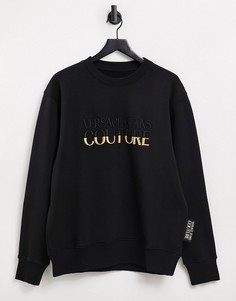 Черный свитшот с золотистым логотипом Versace Jeans Couture-Черный цвет