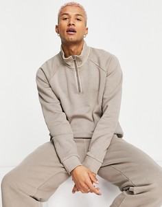 Коричневый свитшот натуральной окраски на короткой молнии Reebok Classics-Коричневый цвет