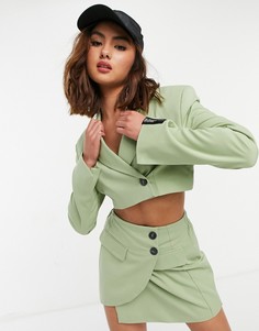 Укороченный блейзер цвета хаки (от комплекта) Bershka-Зеленый цвет