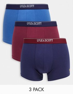 Комплект из 3 трех трусов-боксеров с контрастным темно-синим поясом Lyle & Scott-Темно-синий