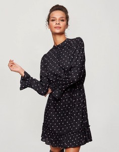 Черное платье мини с длинными рукавами и принтом маргариток Miss Selfridge-Черный цвет