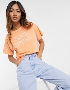 Футболка абрикосового цвета с принтом "Good Energy" ASOS DESIGN-Оранжевый