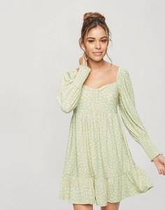 Шалфейно-зеленое ярусное платье мини с вырезом сердечком Miss Selfridge-Зеленый цвет