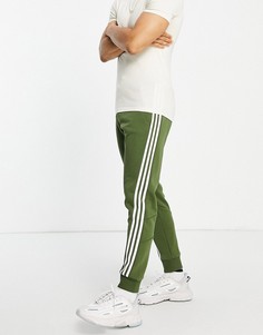 Джоггеры цвета хаки с 3 полосками-Зеленый цвет Adidas Performance