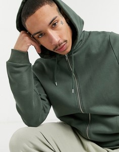 Зеленый худи из органического хлопка на молнии ASOS DESIGN-Зеленый цвет