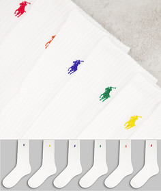 Набор из 6 пар белых носков с разноцветными логотипами в виде игрока Polo Ralph Lauren-Белый