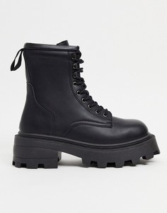 Черные ботинки на толстой подошве и шнуровке с квадратным носком Topshop-Черный цвет