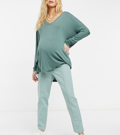 Зеленые льняные брюки-сигареты ASOS DESIGN Maternity-Зеленый цвет