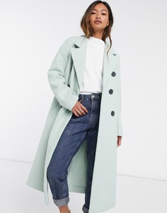 Зеленое фисташковое пальто с объемными рукавами и поясом River Island-Зеленый цвет