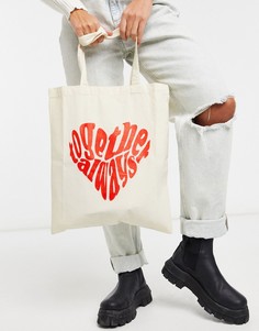 Хлопковая сумка-шопер с принтом «Together Always» ASOS DESIGN-Белый