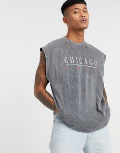 Oversized-майка выбеленного черного цвета с принтом названия города "Chicago" ASOS DESIGN-Черный цвет