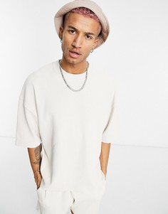 Плотная бежевая футболка в стиле oversized с вафельной текстурой от комплекта ASOS DESIGN-Нейтральный