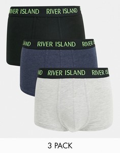 Набор из 3 пар трусов-хипстеров с неоновой отделкой на поясе River Island-Серый